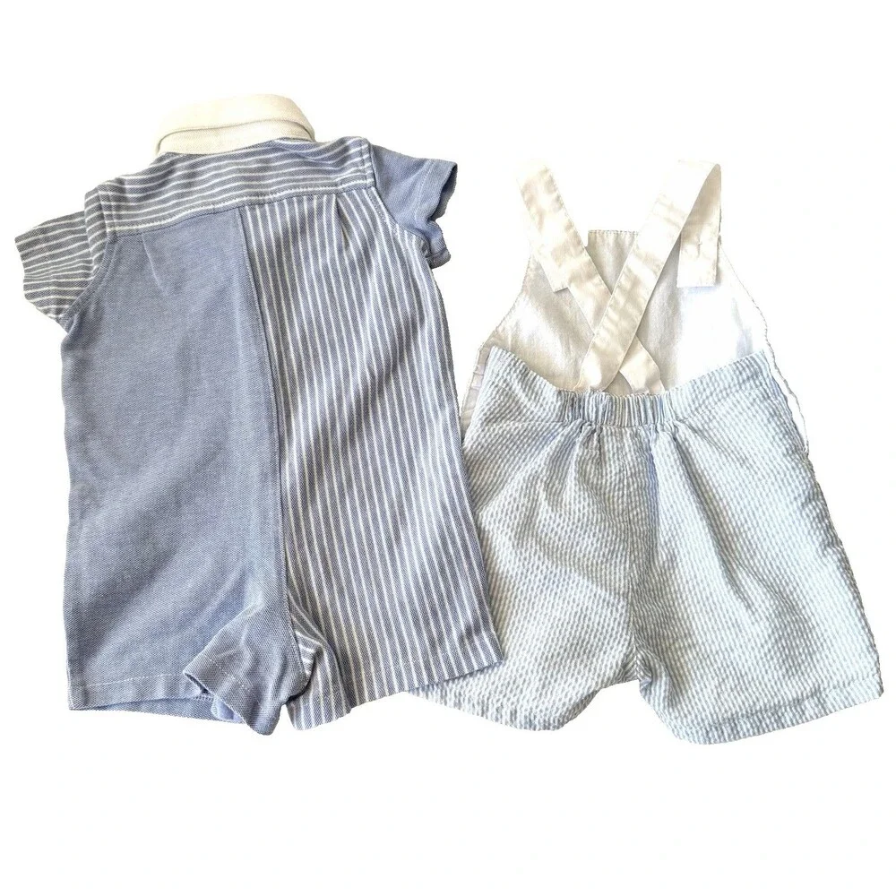 Infant boy 0-3 mo Ralph Lauren Romper Blue & 3 Edgehill Coverall Light Blue Lot